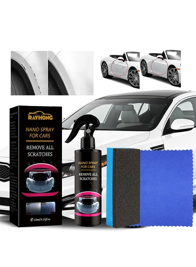 RAYHONG Car Scratch Repair Nano Spray, Car Quick Repair Nano Spray, Fast Flawless Repair Scratch Spray, Nano Ceramic Crystal Coating Car Fine Scratch Removal Spray (120ML And Sponge Brush And Wipe) - Image 2