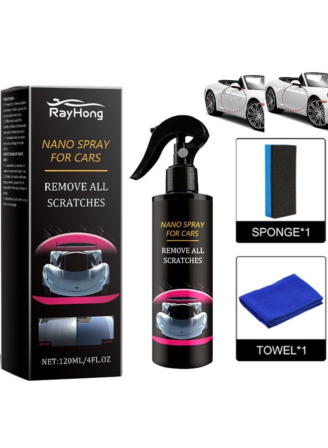 RAYHONG Car Scratch Repair Nano Spray, Car Quick Repair Nano Spray, Fast Flawless Repair Scratch Spray, Nano Ceramic Crystal Coating Car Fine Scratch Removal Spray (120ML And Sponge Brush And Wipe) - Image 1