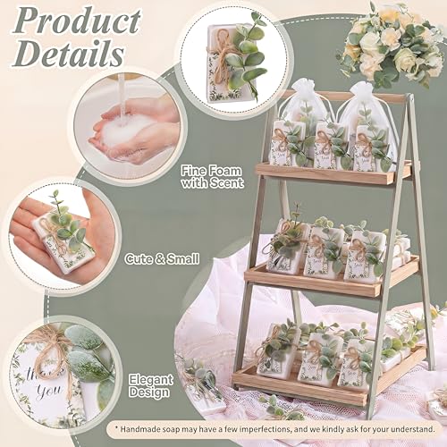 Demissle 100 Sets Mini Eucalyptus Soaps Baby Shower Wedding Favors for Guests Bulk Small Hand Soaps with Thank You Tags Organza Bag Mini Faux Greenery Guests Bridal Shower Birthday Party Present - Image 3