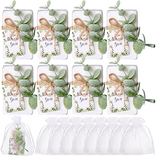 Demissle 100 Sets Mini Eucalyptus Soaps Baby Shower Wedding Favors for Guests Bulk Small Hand Soaps with Thank You Tags Organza Bag Mini Faux Greenery Guests Bridal Shower Birthday Party Present - Image 1