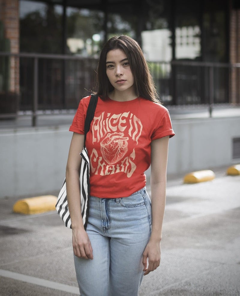 American Classics Alice in Chains T-Shirt Heart Men's Short Sleeve T-Shirts 90s Music Vintage Style Graphic Tees (Red Heather) - Image 4