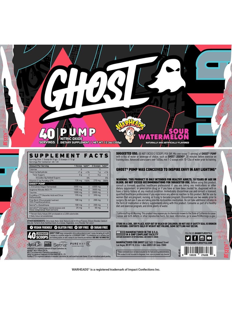 Ghost, Pump, Nitric Oxide, Sour Watermelon, 350g, 40 Servings - Image 2