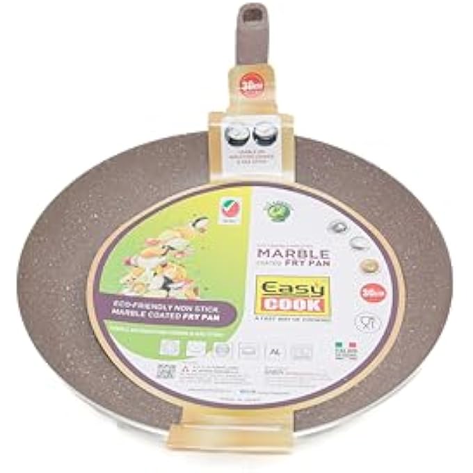 إيزي كوك مقلاة رخامية مفتوحة مقاس 30 سم، مقلاة طهي غير لاصقة بطبقة رخامية مناسبة لجميع أنواع المواقد، مقبض مقاوم للحرارة، مقلاة مطلية بالرخام - Image 3