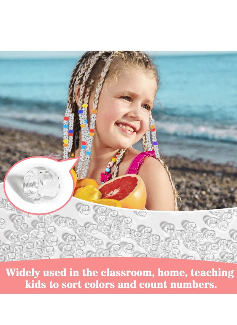 1000 Pcs Pony Beads Bulk Plastic Bracelet Beads 6x9mm Crystal White Clear Pony Beads for Braids DIY Crafts Key Chai Jewelry Making Home Decor Beads - Image 2