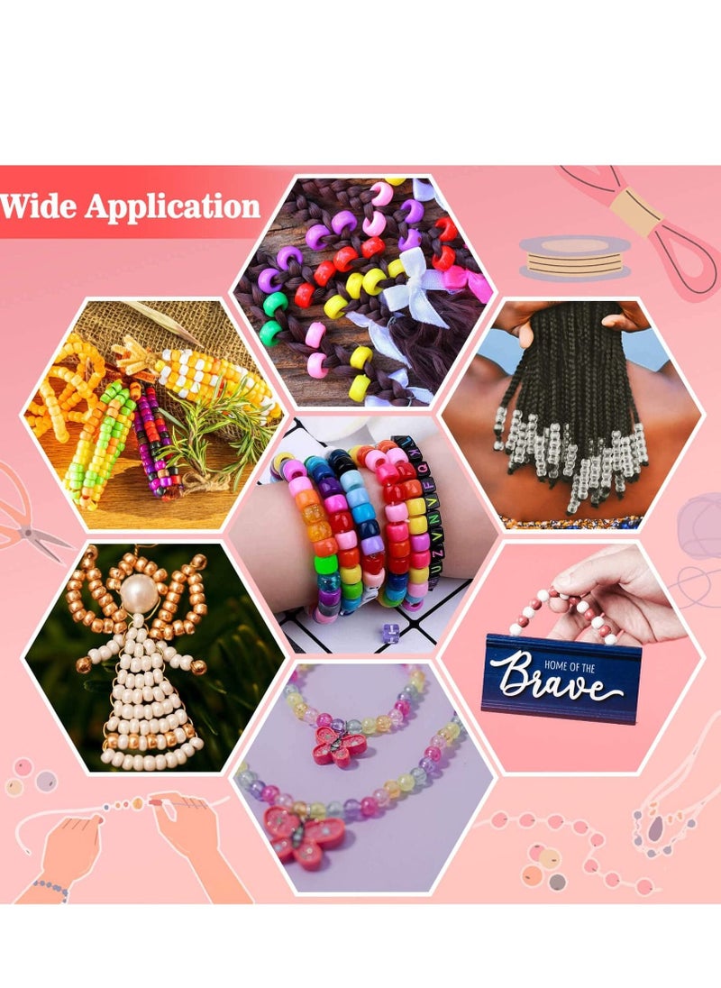 1000 Pcs Pony Beads Bulk Plastic Bracelet Beads 6x9mm Crystal White Clear Pony Beads for Braids DIY Crafts Key Chai Jewelry Making Home Decor Beads - Image 4