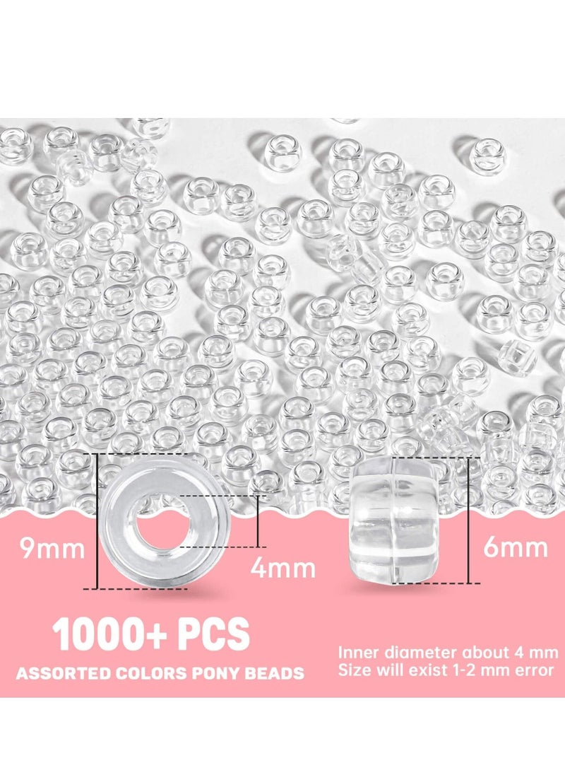 1000 Pcs Pony Beads Bulk Plastic Bracelet Beads 6x9mm Crystal White Clear Pony Beads for Braids DIY Crafts Key Chai Jewelry Making Home Decor Beads - Image 5