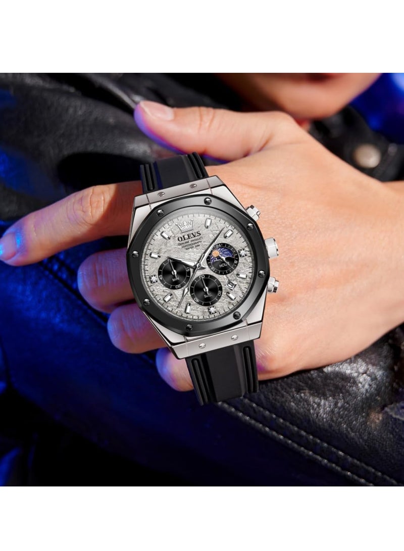 OLEVS Men's Waterproof Luminous Silicone Strap Multifunctional Quartz Business Calendar Watch 9911 - Image 3