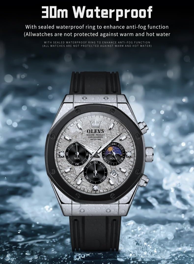 OLEVS Men's Waterproof Luminous Silicone Strap Multifunctional Quartz Business Calendar Watch 9911 - Image 4