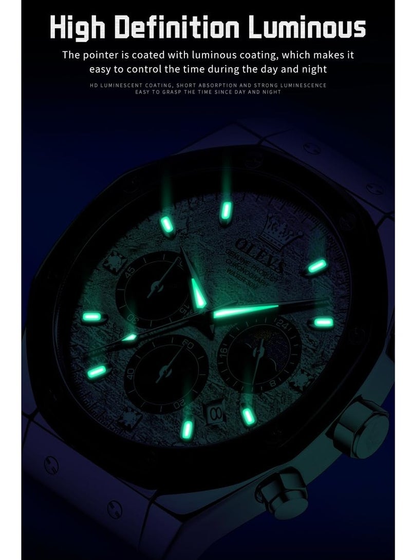 OLEVS Men's Waterproof Luminous Silicone Strap Multifunctional Quartz Business Calendar Watch 9911 - Image 5