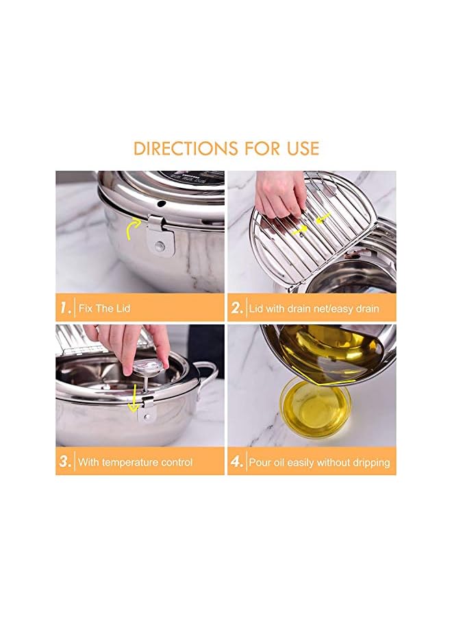 vesus Deep Fryer Pot,304 Stainless Steel with Temperature Control and Lid Japanese Style Tempura Fryer Pan Uncoated Fryer Diameter: 9.4" - Image 3