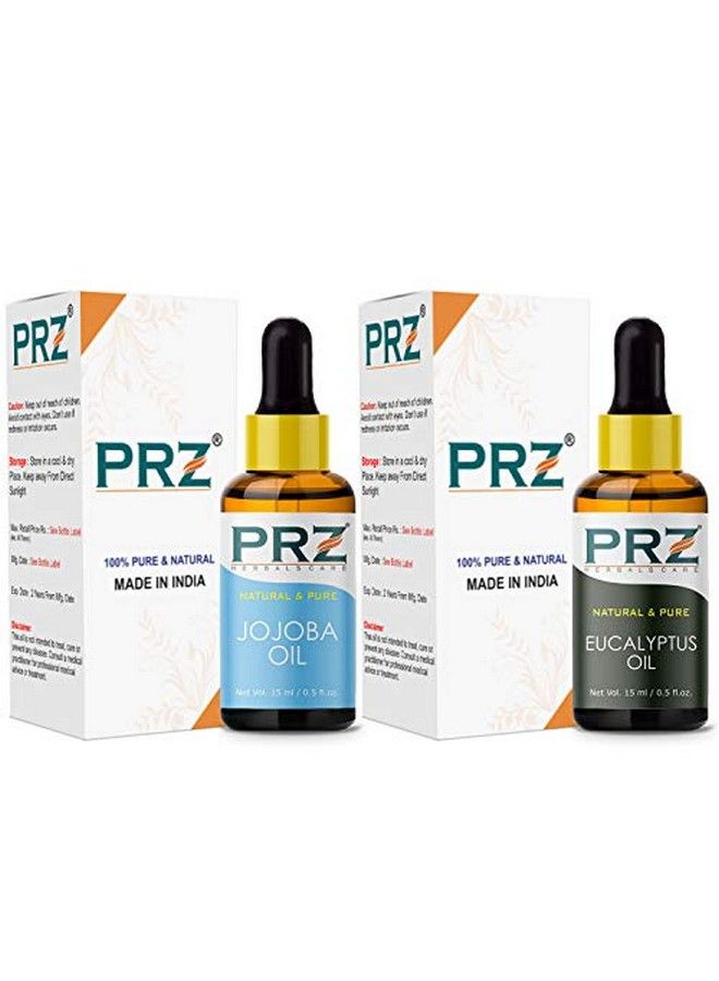 PRZ Combo of Cold Pressed Jojoba Carrier Oil & Eucalyptus Essential Oil 100% Pure l & Therapeutic Grade Oil for Aromatherapy Body Massage Skin Care & Hair Growth (15ML Each) - Image 3