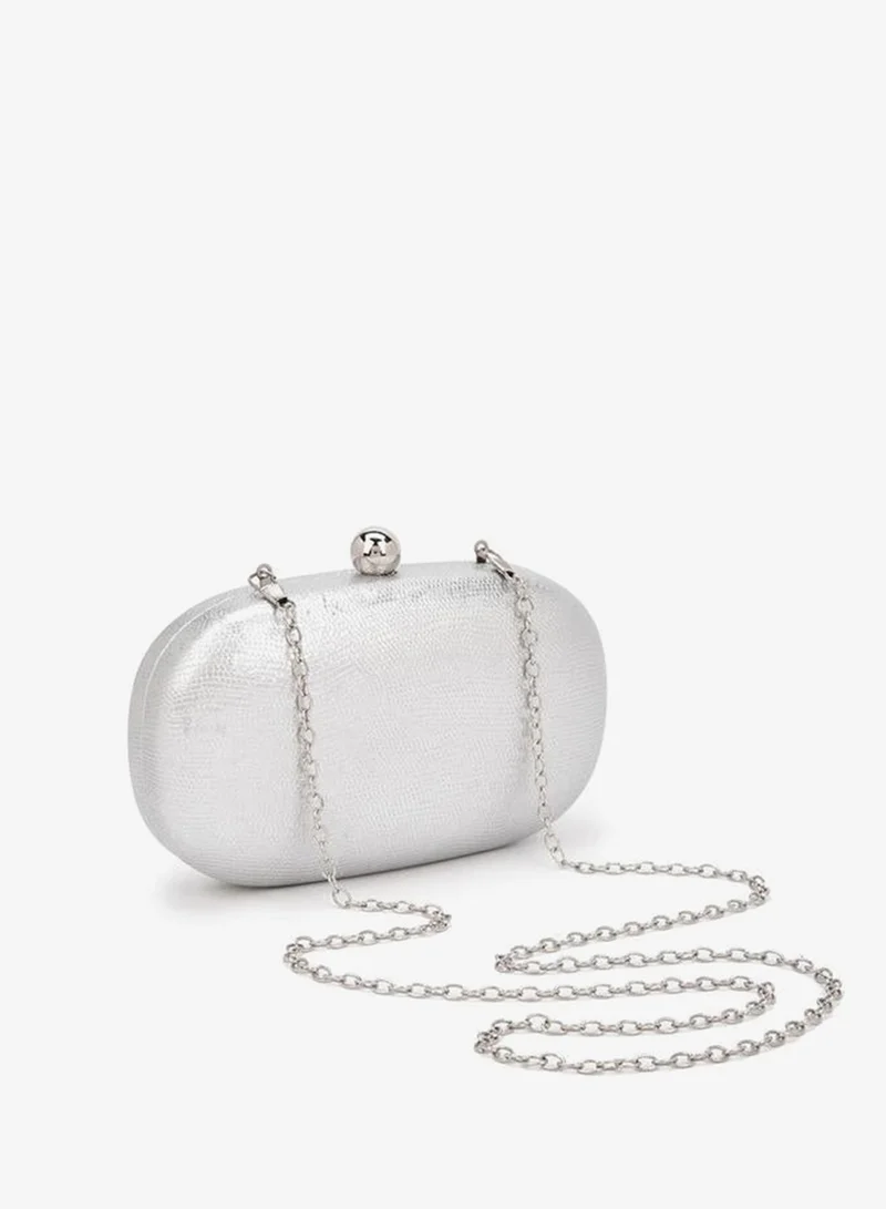 Flora Bella By Shoexpress SILVER Flora Bella Textured Clutch with Detachable Chain Strap Ramadan Collection for Women | Best Price UAE