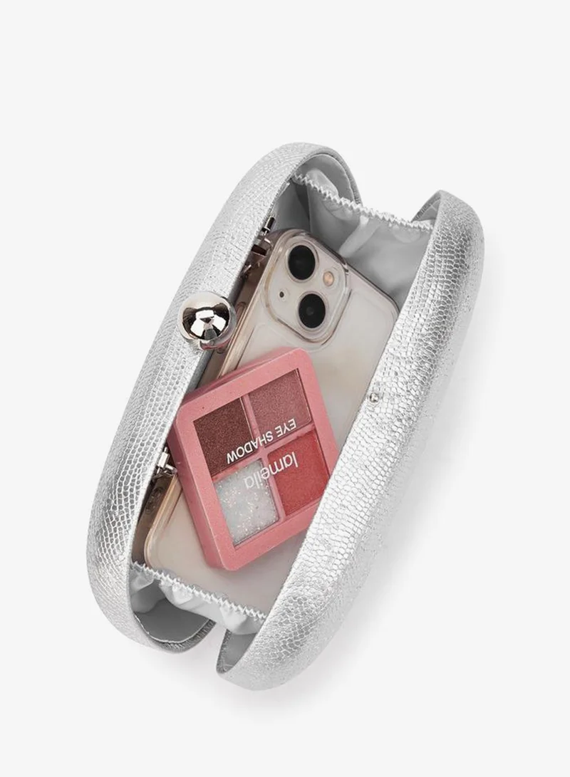 Flora Bella By Shoexpress SILVER Flora Bella Textured Clutch with Detachable Chain Strap Ramadan Collection for Women | Best Price UAE