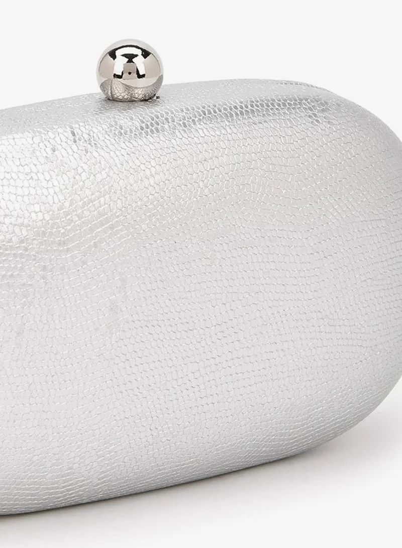 Flora Bella By Shoexpress SILVER Flora Bella Textured Clutch with Detachable Chain Strap Ramadan Collection for Women | Best Price UAE