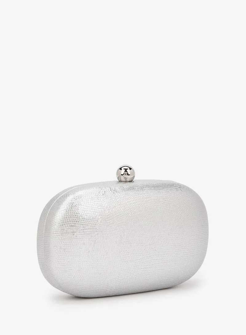 Flora Bella By Shoexpress SILVER Flora Bella Textured Clutch with Detachable Chain Strap Ramadan Collection for Women | Best Price UAE