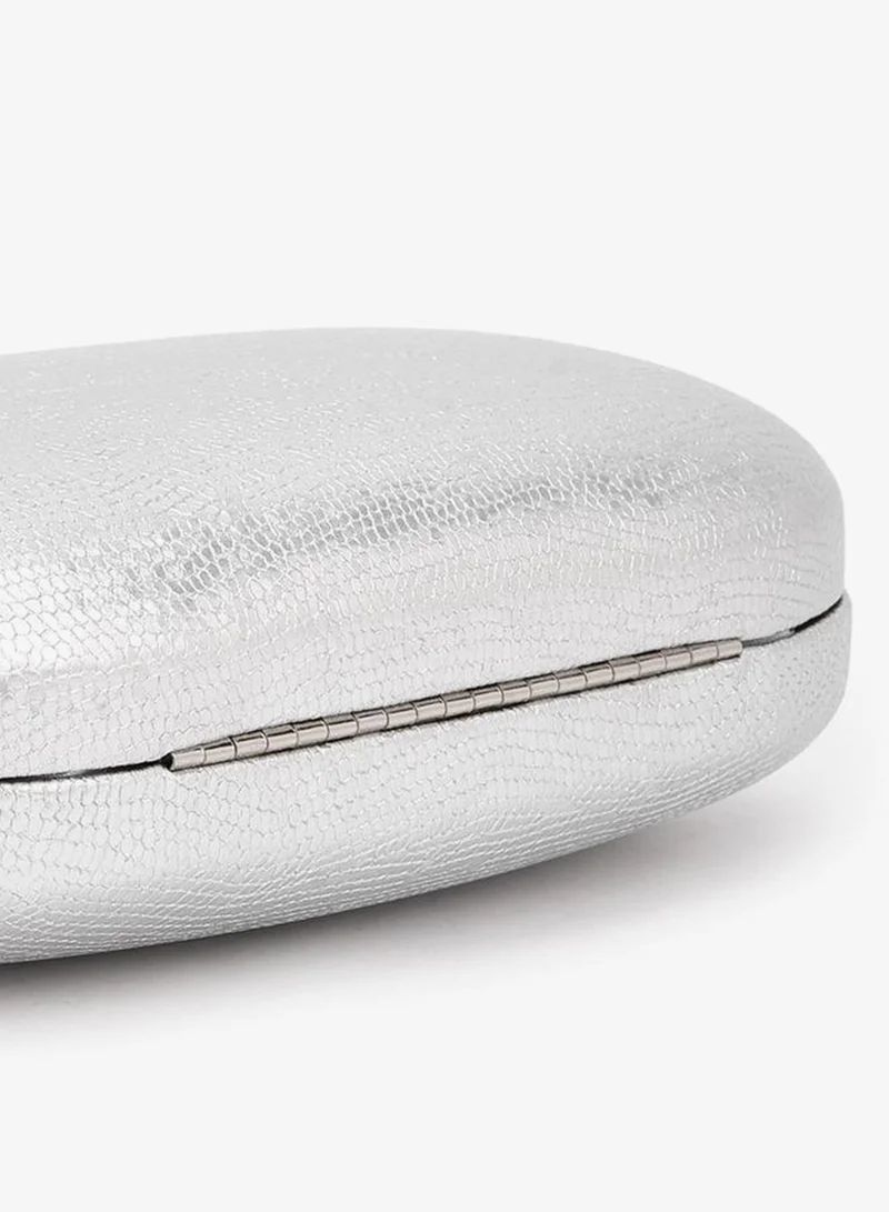 Flora Bella By Shoexpress SILVER Flora Bella Textured Clutch with Detachable Chain Strap Ramadan Collection for Women | Best Price UAE