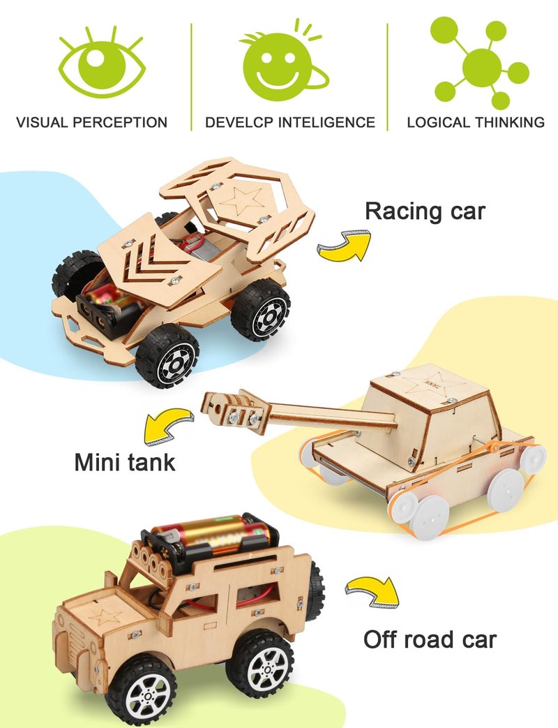 Poraxy 5 in 1 STEM Kits for Kids Age 8-10, Science Building Project Craft for 8-13, Model Car Kit, STEM Toys for Boys Girls Age 8-12, Wooden 3D Puzzles, Birthday Gifts for 6 7 8 9 10 11 12 13 Year Old - Image 2