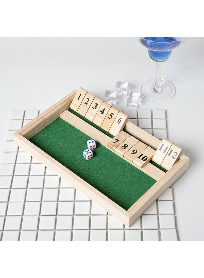 Shut The Box Dice Game Board Game | Travel Size 11'' Wooden | 12 Numbers | 2 Classic Dice & 2 Number Dice | Storage Bag | Instructions | Math Learning Classroom | Kids, Adults - Image 2