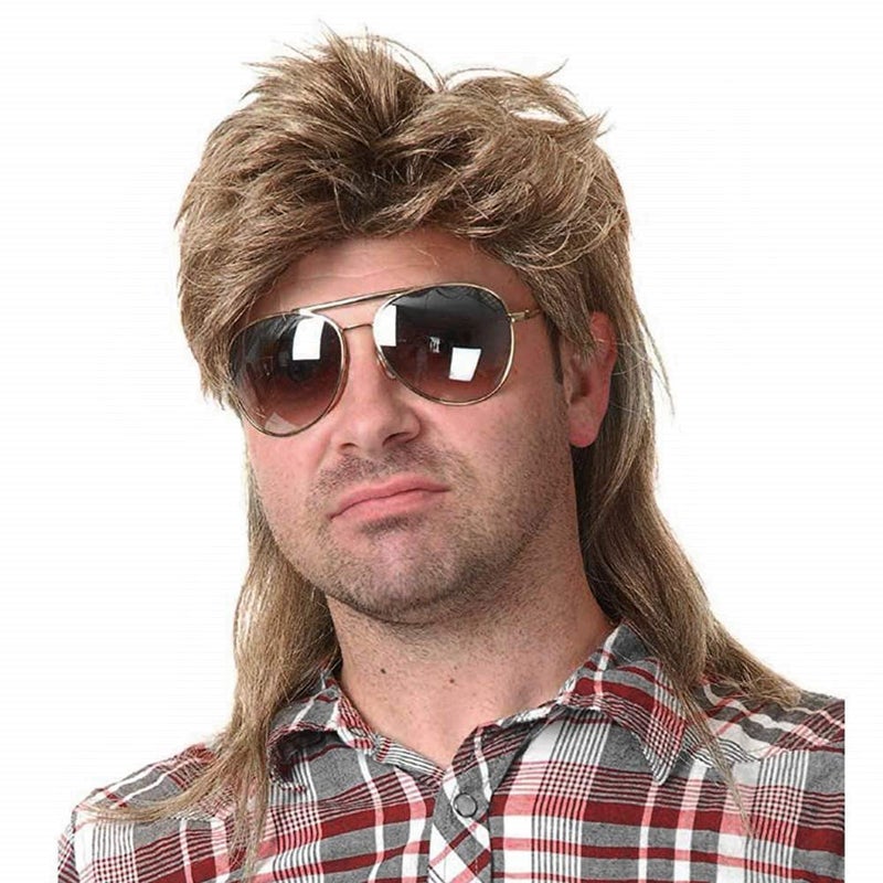 Kaneles Mullet Wigs for Men 80s Costumes Fancy Party Accessory Cosplay Wig (Light Brown) - Image 1