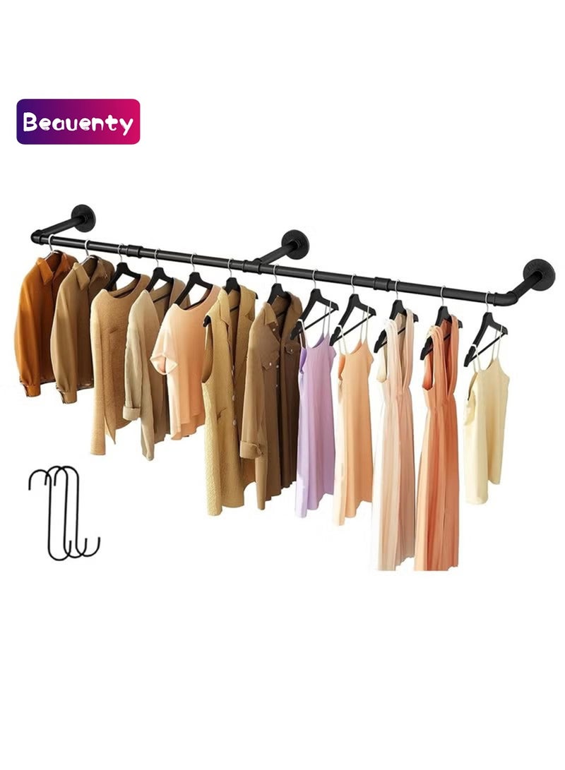Beauenty Wall Mounted Clothes Rack, 69.5in Industrial Pipe Clothes Rod Hanging Clothing Rack,Heavy Duty Iron Pipe,Multi-Purpose Hanging Clothes Rack, Space-Saving Closet Rod for Laundry Room/Living Room - Image 1