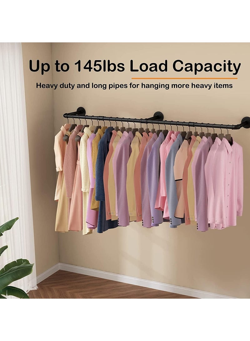 Beauenty Wall Mounted Clothes Rack, 69.5in Industrial Pipe Clothes Rod Hanging Clothing Rack,Heavy Duty Iron Pipe,Multi-Purpose Hanging Clothes Rack, Space-Saving Closet Rod for Laundry Room/Living Room - Image 5