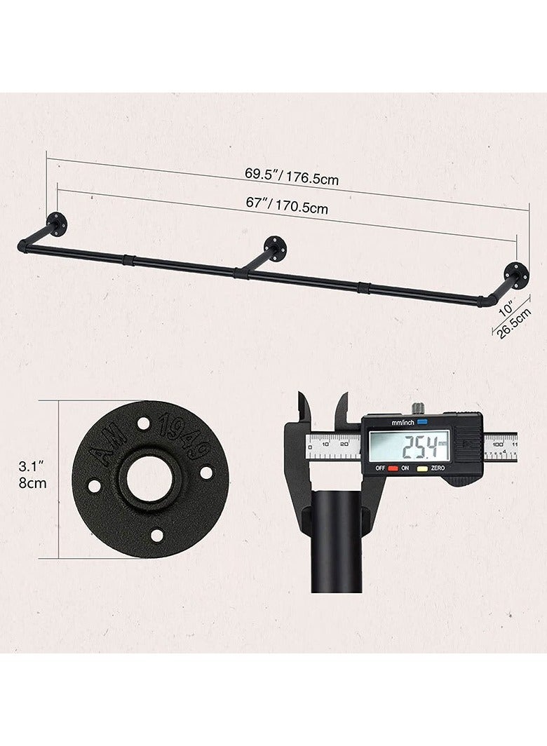 Beauenty Wall Mounted Clothes Rack, 69.5in Industrial Pipe Clothes Rod Hanging Clothing Rack,Heavy Duty Iron Pipe,Multi-Purpose Hanging Clothes Rack, Space-Saving Closet Rod for Laundry Room/Living Room - Image 4