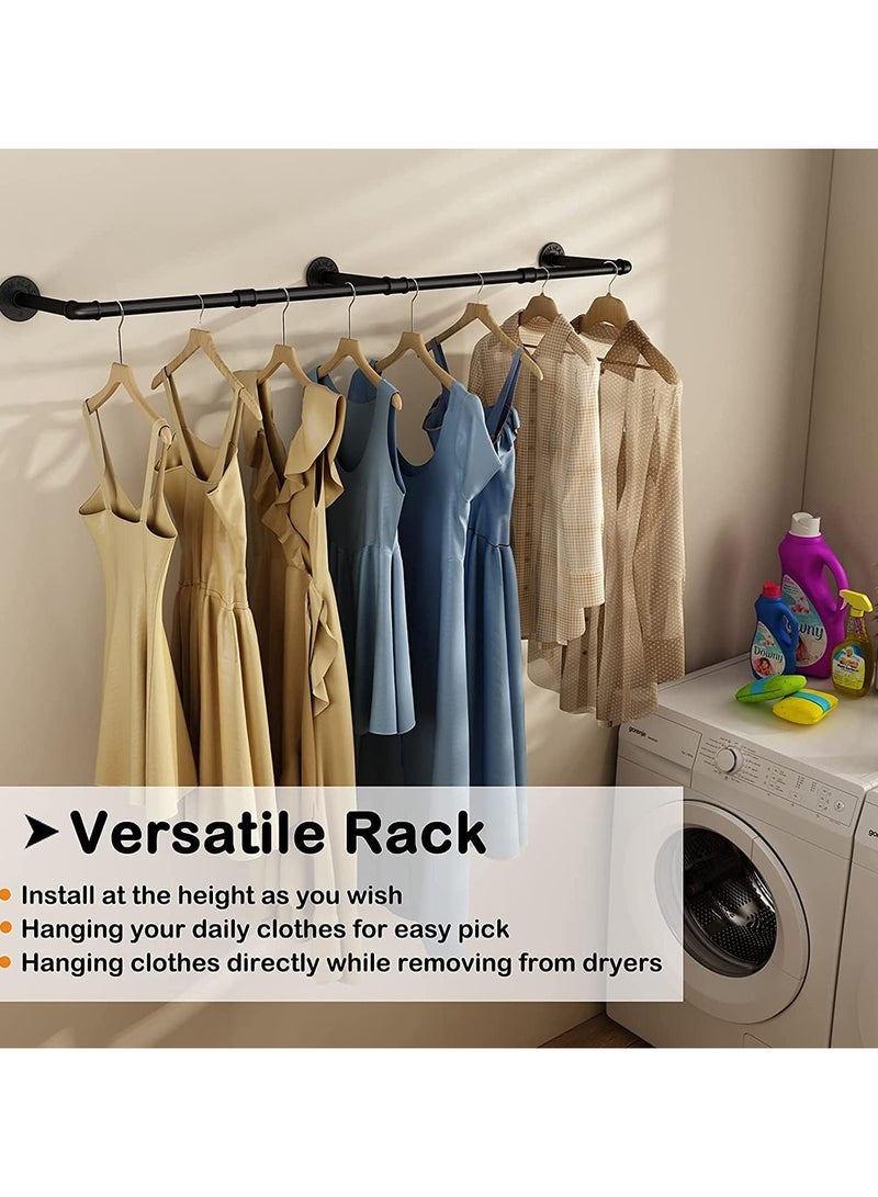 Beauenty Wall Mounted Clothes Rack, 69.5in Industrial Pipe Clothes Rod Hanging Clothing Rack,Heavy Duty Iron Pipe,Multi-Purpose Hanging Clothes Rack, Space-Saving Closet Rod for Laundry Room/Living Room - Image 3