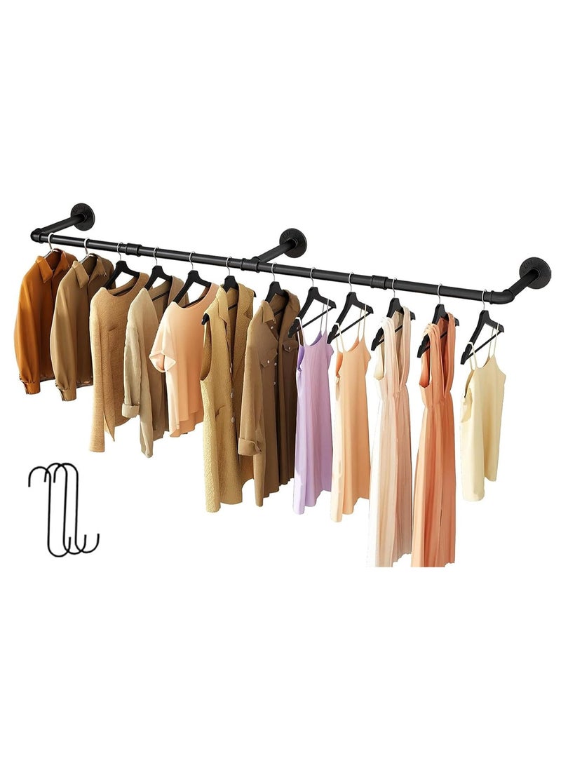 Beauenty Wall Mounted Clothes Rack, 69.5in Industrial Pipe Clothes Rod Hanging Clothing Rack,Heavy Duty Iron Pipe,Multi-Purpose Hanging Clothes Rack, Space-Saving Closet Rod for Laundry Room/Living Room - Image 1
