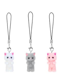 Cat Phone Charms, Fuzzy Cat Keychain Cute Y2K Aesthetic Phone Case Charm Kawaii Cat Mobile Phone Pendants Wrist Straps Lanyard Accessories for Women Girls Phone Bag Keychain Camera Decor