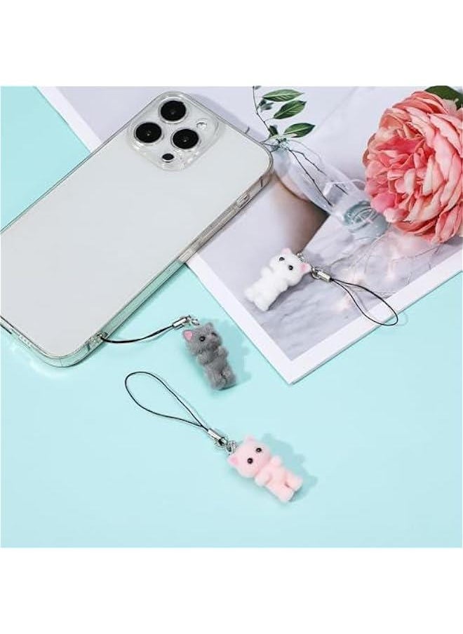 Generic - Cat Phone Charms, Fuzzy Cat Keychain Cute Y2K Aesthetic Phone Case Charm Kawaii Cat Mobile Phone Pendants Wrist Straps Lanyard Accessories for Women Girls Phone Bag Keychain Camera Decor - Image 1