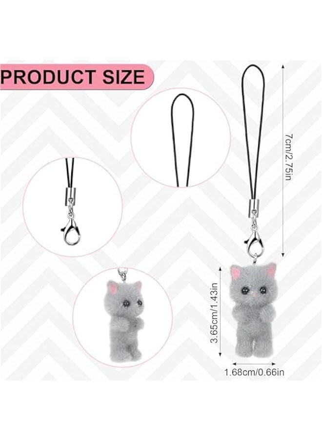Generic - Cat Phone Charms, Fuzzy Cat Keychain Cute Y2K Aesthetic Phone Case Charm Kawaii Cat Mobile Phone Pendants Wrist Straps Lanyard Accessories for Women Girls Phone Bag Keychain Camera Decor - Image 1