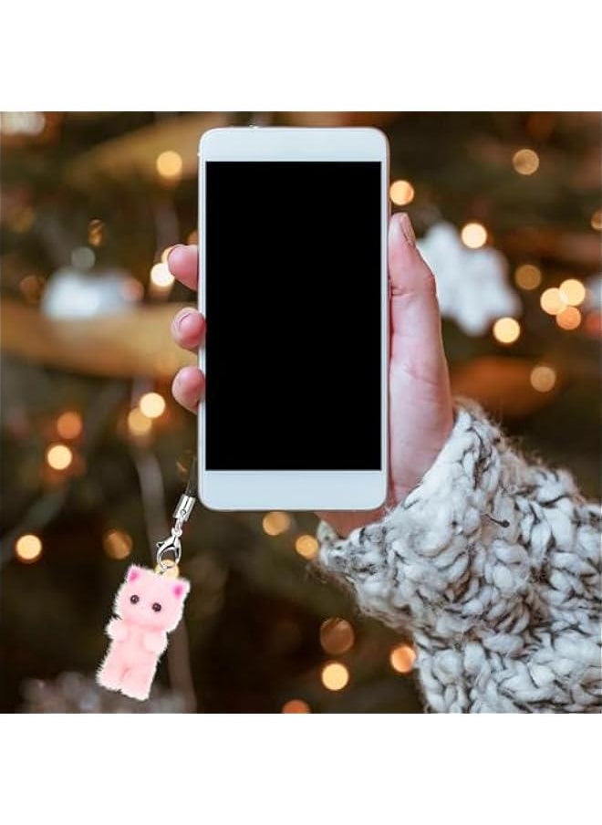 Generic - Cat Phone Charms, Fuzzy Cat Keychain Cute Y2K Aesthetic Phone Case Charm Kawaii Cat Mobile Phone Pendants Wrist Straps Lanyard Accessories for Women Girls Phone Bag Keychain Camera Decor - Image 1