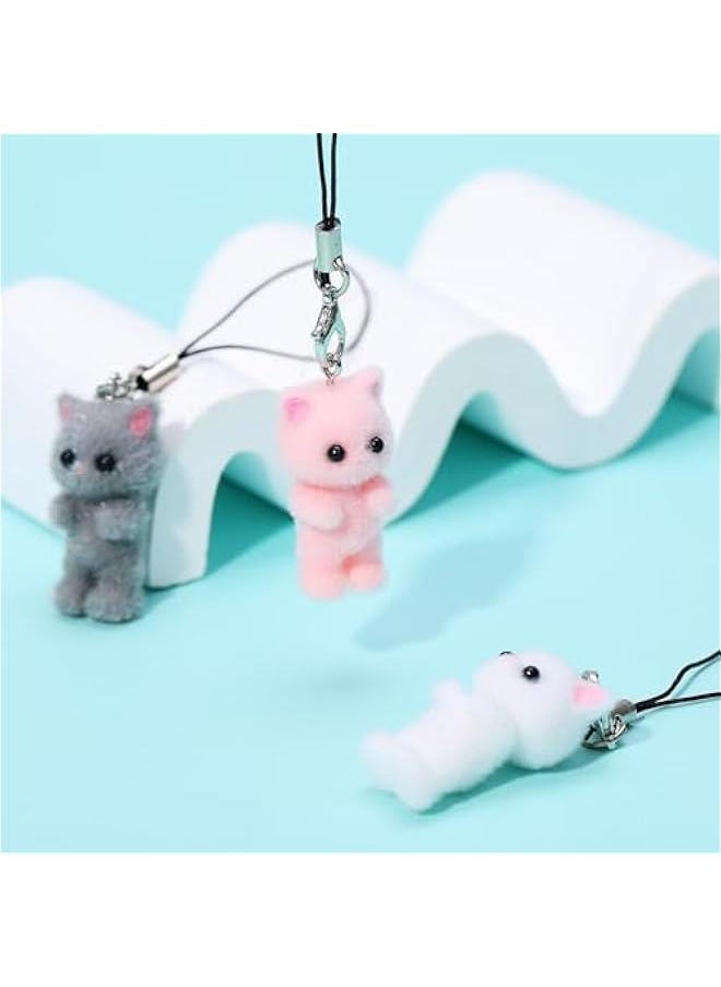 Generic - Cat Phone Charms, Fuzzy Cat Keychain Cute Y2K Aesthetic Phone Case Charm Kawaii Cat Mobile Phone Pendants Wrist Straps Lanyard Accessories for Women Girls Phone Bag Keychain Camera Decor - Image 1