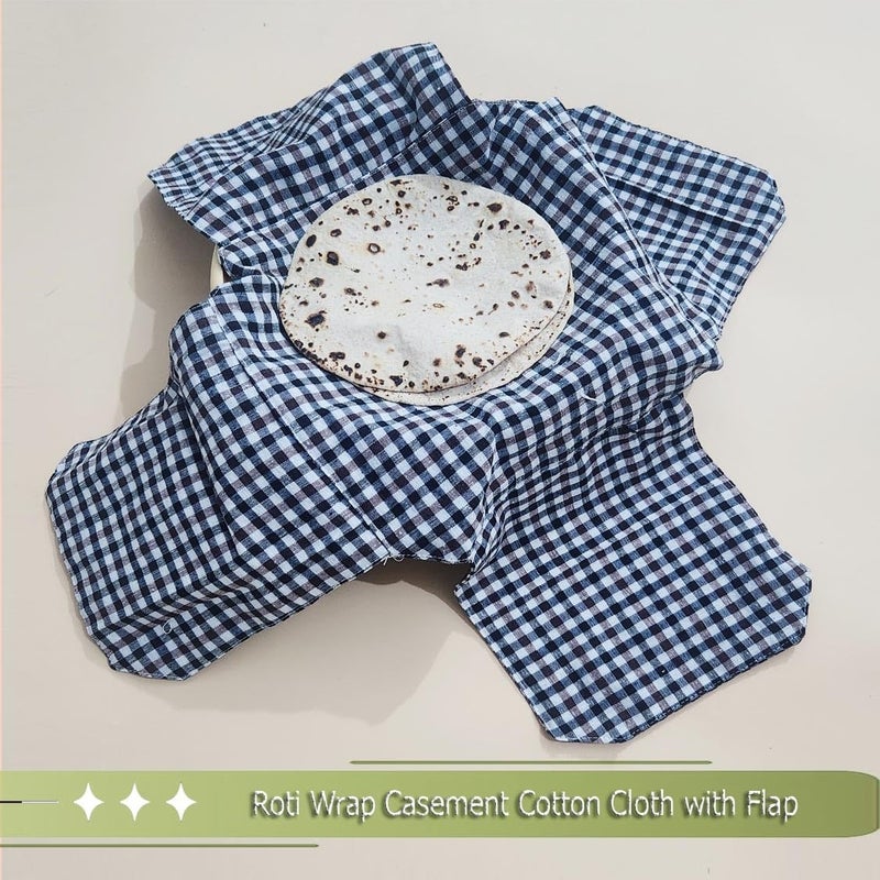 AARNIKAWRAP غطاء روتي مزدوج الطبقة من القطن النقي AARNIKAWRAP مع أجنحة قماش موسلين لخبز الشاباتي لحافظة الطعام (عبوة من 1) (متعدد المربعات) - Image 3