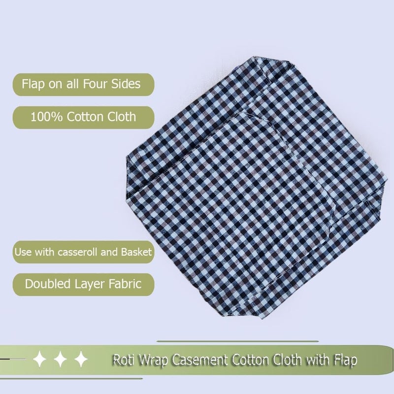 AARNIKAWRAP غطاء روتي مزدوج الطبقة من القطن النقي AARNIKAWRAP مع أجنحة قماش موسلين لخبز الشاباتي لحافظة الطعام (عبوة من 1) (متعدد المربعات) - Image 5