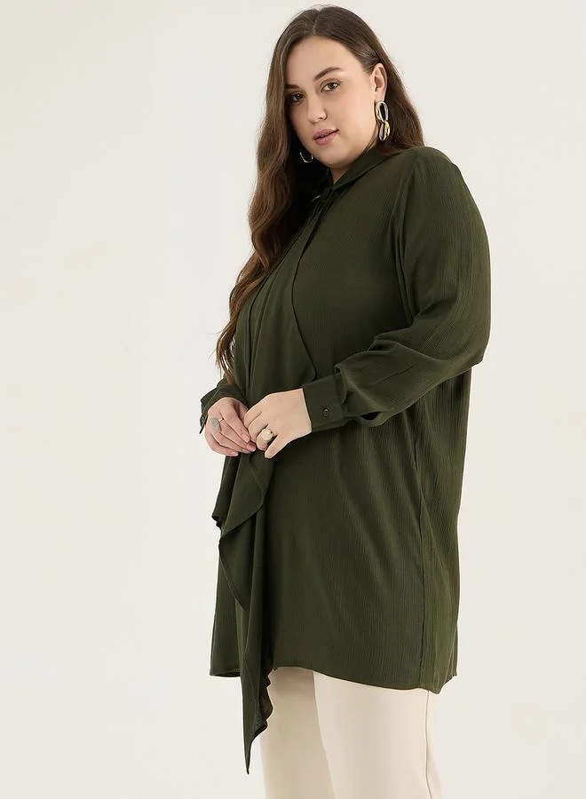 Femmella Femmella Plus Size Solid Crinkled Cascade Detail Tunic