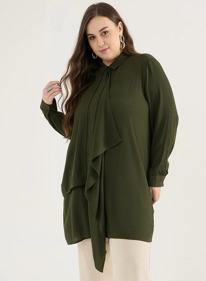 Femmella Femmella Plus Size Solid Crinkled Cascade Detail Tunic