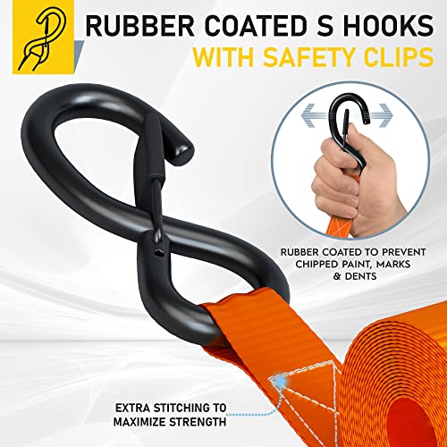 AUGO Ratchet Straps Heavy Duty 4 Pack -15 FT - 2200 LB Break Strength – Ratchet Tie Down Straps with Safety Lock S Hooks - Cargo Straps for Moving, Appliances, Motorcycle – Soft Loop Tie Down Straps - Image 3