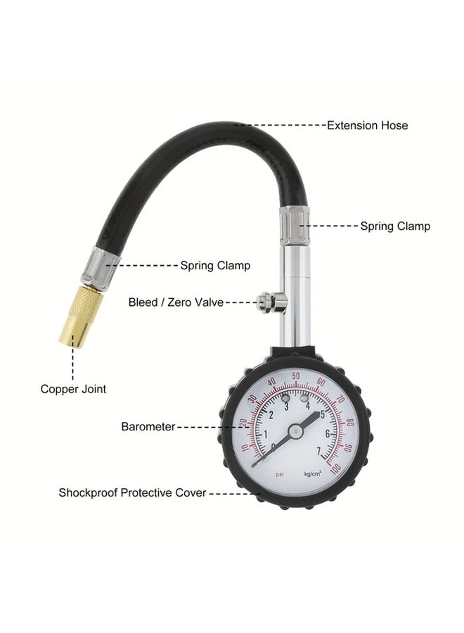 Precision Heavy Duty Tire Pressure Gauge 0-100 PSI Black with Digital Dial Braided Hose Straight Air Chuck for Cars Trucks Motorcycles - Image 4