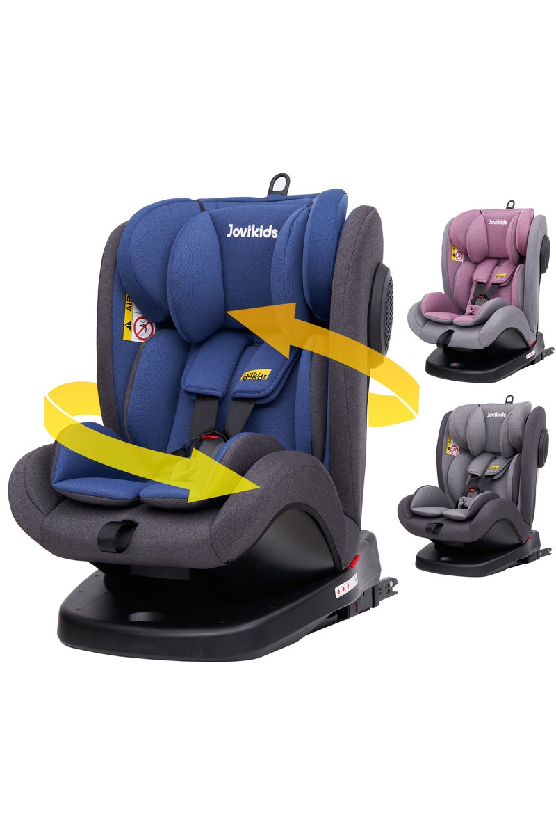 جوفيكيدز Jovikids Angela Safety Baby Car Seat with Isofix and Top Tether, 360 Degree Swivel Child Seat, Rotating Carseat for Group 0/1/2/3, 0-12 Years Old, ECE R44/04, Blue - Image 1