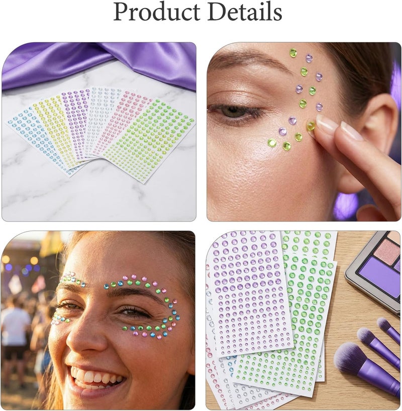 12 Sheets Face Gems: Acrylic Self-Adhesive Rhinestone Face Stickers - Glitter Jewel Stickers for Makeup Festivals and Crafts - Shiny Gems for Nails Phones - Image 5