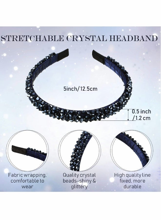 Headband for Women, Crystal Rhinestone Headbands Shiny Non-Slip Beaded Hairband Bling Hair Bands Accessories Decoration Women Girls (Purple, Black, Champagne, Navy Blue) - Image 2