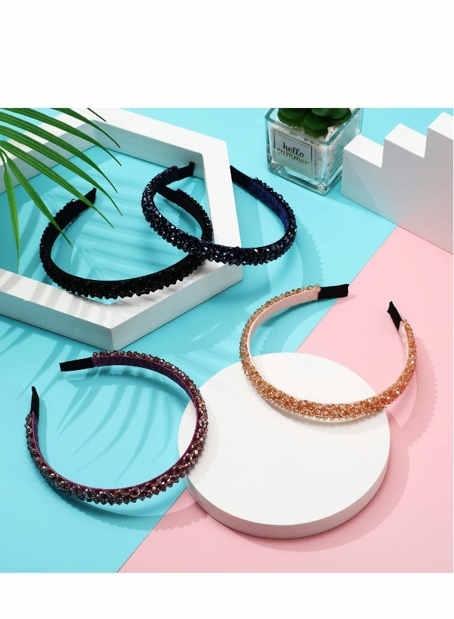 Headband for Women, Crystal Rhinestone Headbands Shiny Non-Slip Beaded Hairband Bling Hair Bands Accessories Decoration Women Girls (Purple, Black, Champagne, Navy Blue) - Image 3