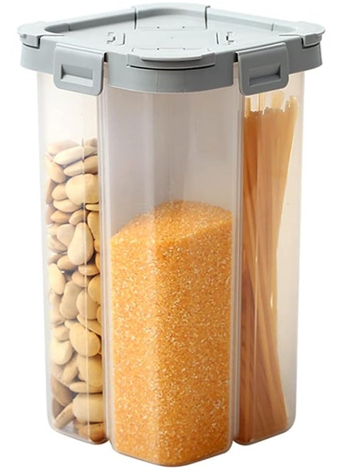 Cereal & Dry Food Storage Container, 2.3L Four-Compartment Container With Lids, And Removable Partition, Airtight Plastic Kitchen Containers BPA Free