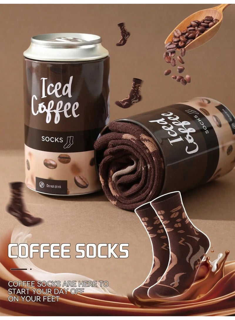 جوارب شتويه طويله بتصميم مستوحى من القهوة تأتي بداخل تغليف على شكل علبة قهوة جوارب مصنوعه من قماش ناعم و تحافظ على دفء القدمين في الأجواء الباردة. - Image 1