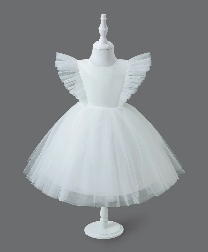 Mark & Mia Mark & Mia Frill Sleeves Knee Length Solid Party Frock - White