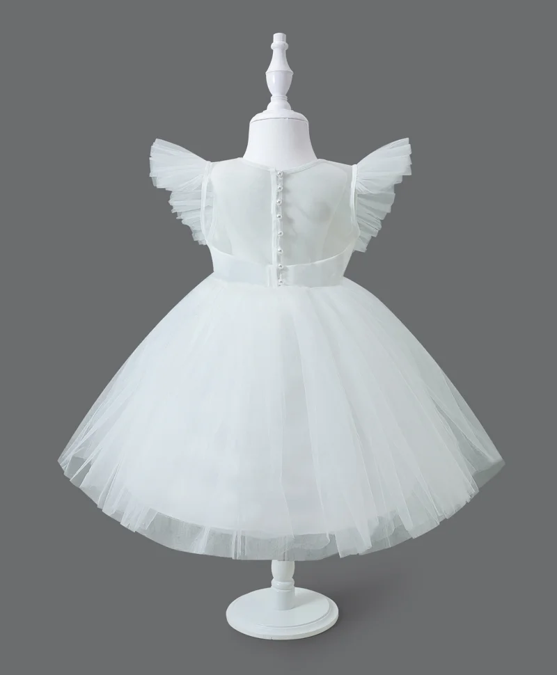 Mark & Mia Mark & Mia Frill Sleeves Knee Length Solid Party Frock - White