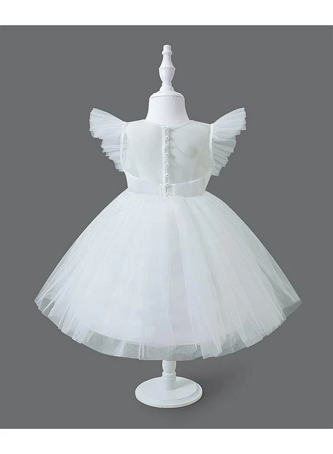 Mark & Mia Mark & Mia Frill Sleeves Knee Length Solid Party Frock - White