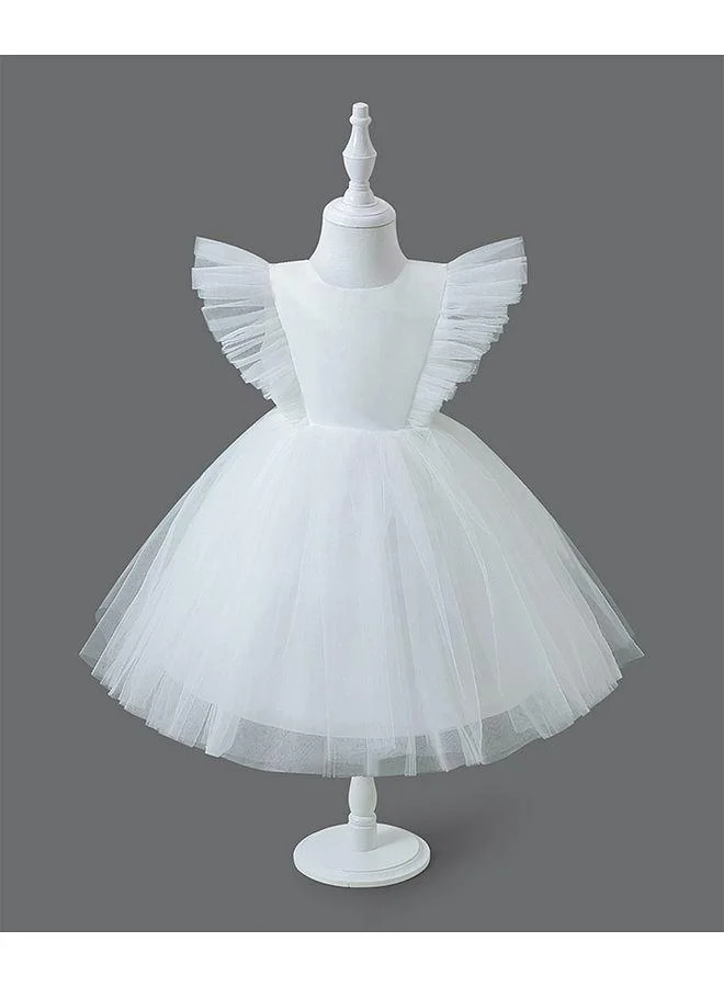 Mark & Mia Mark & Mia Frill Sleeves Knee Length Solid Party Frock - White