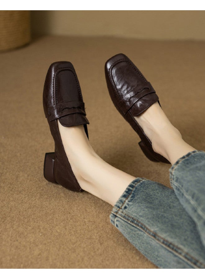 YEARCON حذاء جلد الغنم】توصية نمط ساخن: 25 سنة ربيع/خريف أحذية لوفر متعددة الاستخدامات جديدة، أحذية مسطحة مريحة للنساء، أحذية جلدية على الطراز البريطاني - Image 1